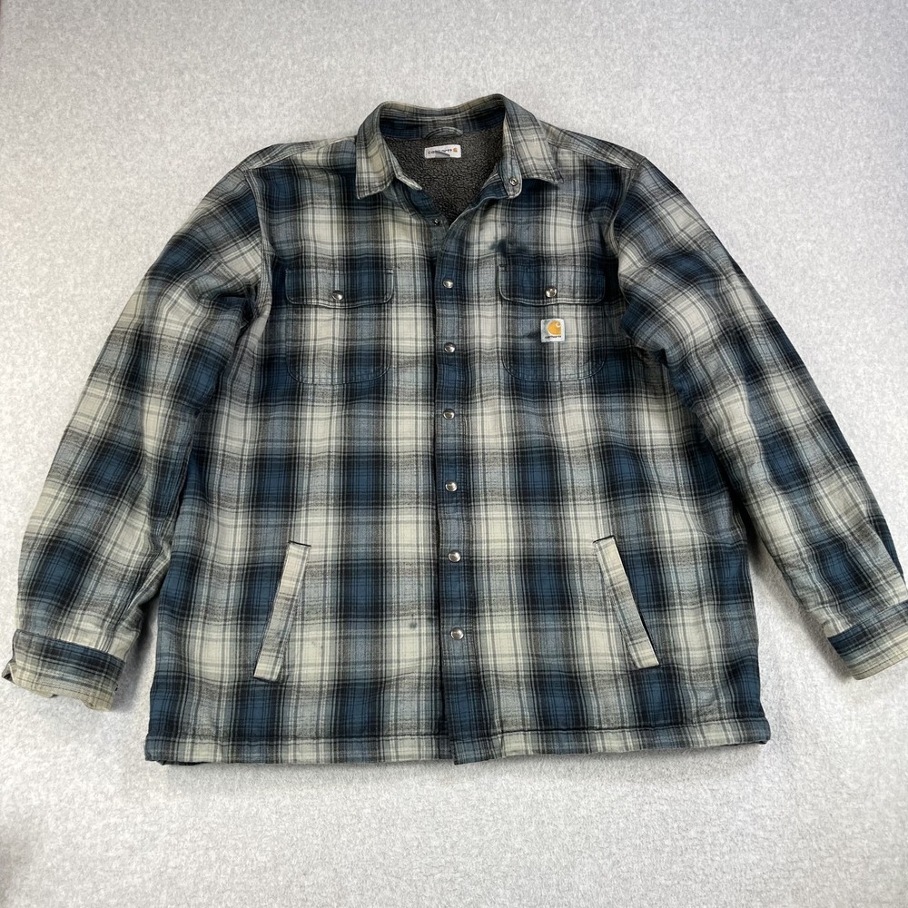 Carhartt Hubbard Sherpa Lined Flannel Jacket Mens 2XLT Blue Plaid Workwear